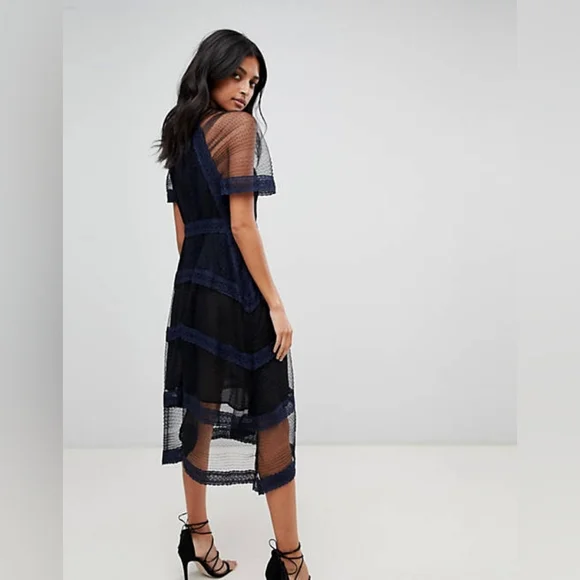 ALLSAINTS Lace Panel Midi Dress